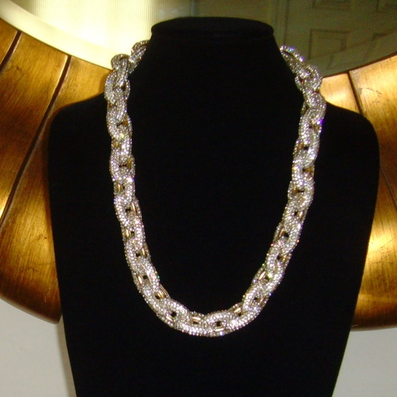 Rhinestone and Gold-Tone Chain Link Necklace - Picture 2 of 15